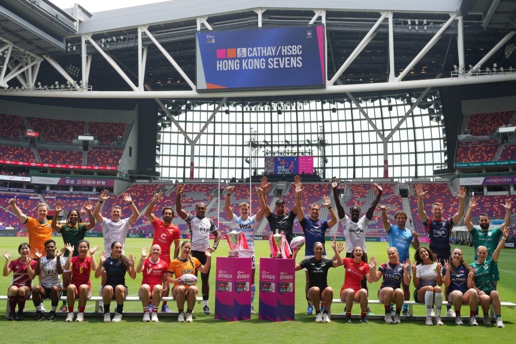 The men’s and women’s team captains assemble at Kai Tak Stadium on the eve of the tournament. Photo: May Tse