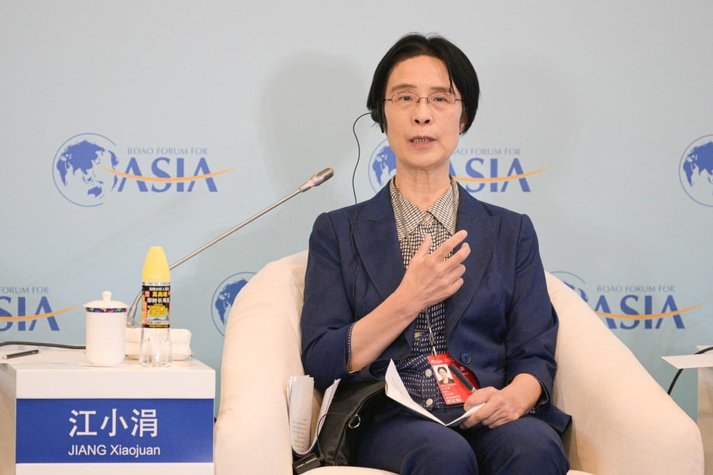Jiang Xiaojuan, a professor with the University of Chinese Academy of Social Sciences, speaks at a panel discussion themed on “AI: How to Strike a Balance between Application and Governance” during the Boao Forum for Asia on Wednesday. Photo: Xinhua