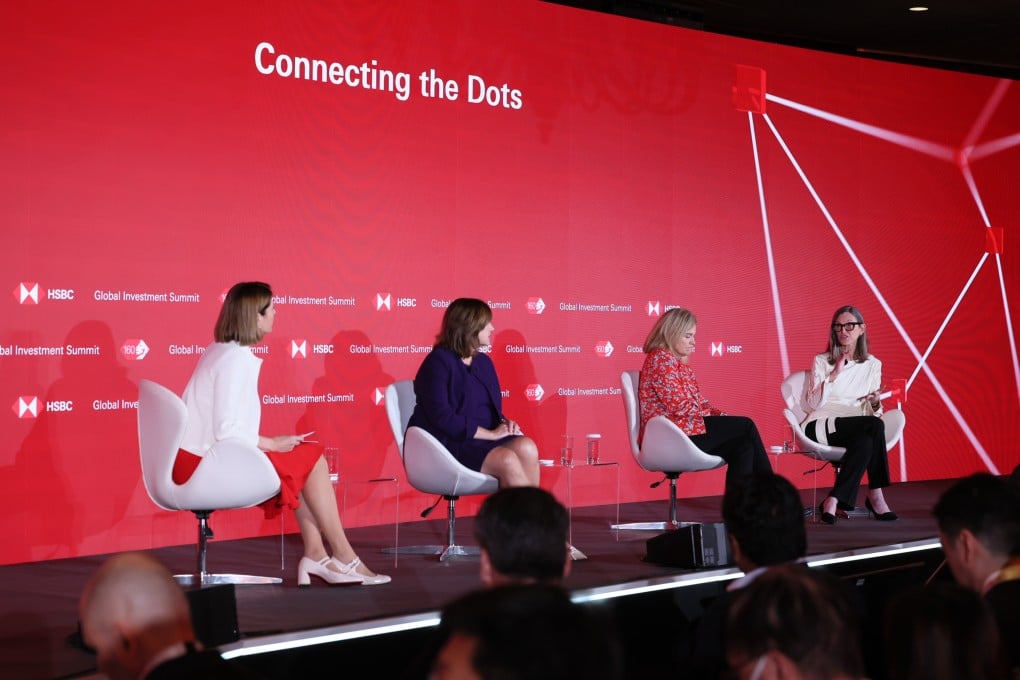 Cathie Wood of Ark Investment (right) takes part in a panel discussion at HSBC’s Global Investment Summit in Hong Kong on Thursday. Photo: Handout
