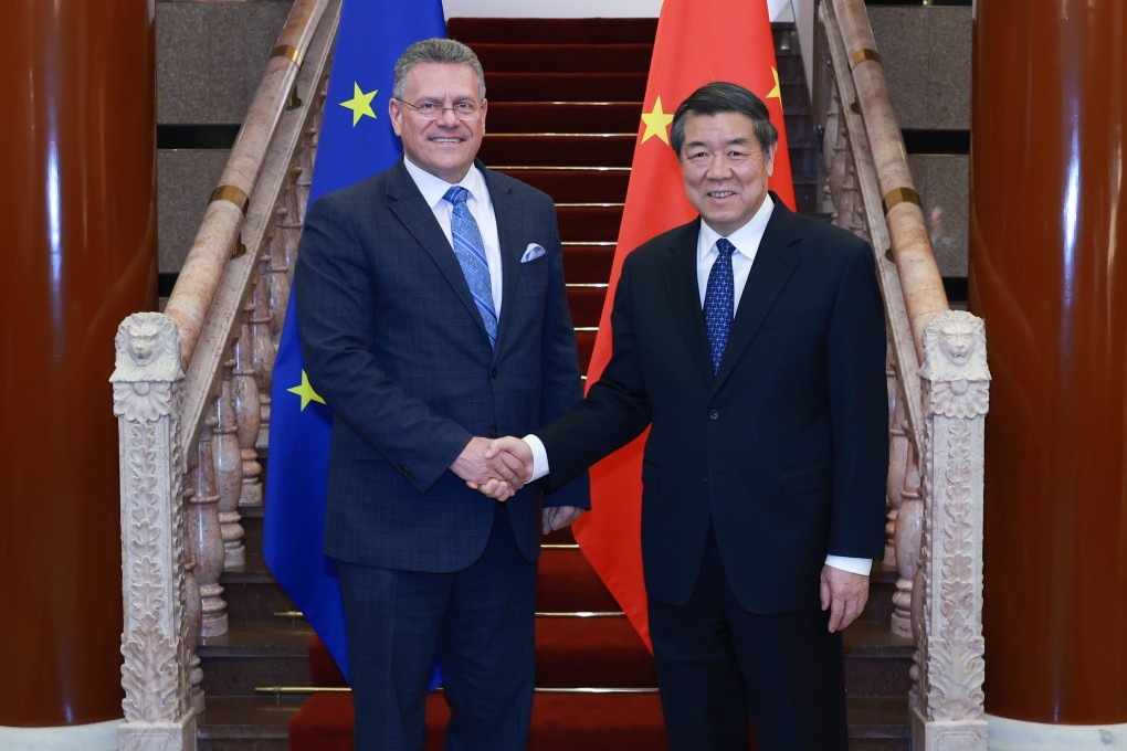 Chinese Vice-Premier He Lifeng with European trade commissioner Maros Sefcovic are seen in Beijing on Thursday. Photo: Xinhua