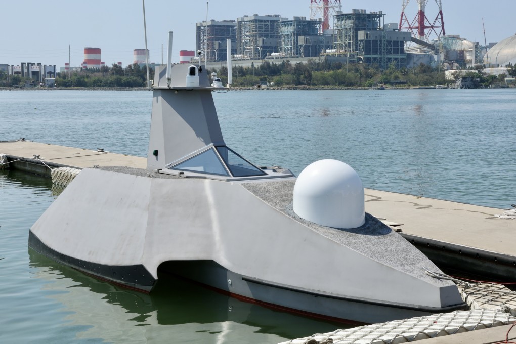 CSBC’s Endeavour Manta attack drone boat is made from fibre-reinforced plastic, has a payload capacity exceeding 1 tonne and a top speed of 35 knots. Photo: CNA