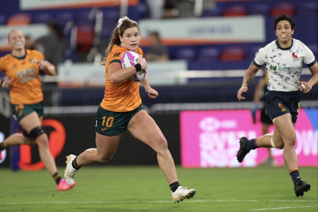 Australia’s Isabella Nasser in action against Spain on day one of the Sevens. Photo: Sun Yeung