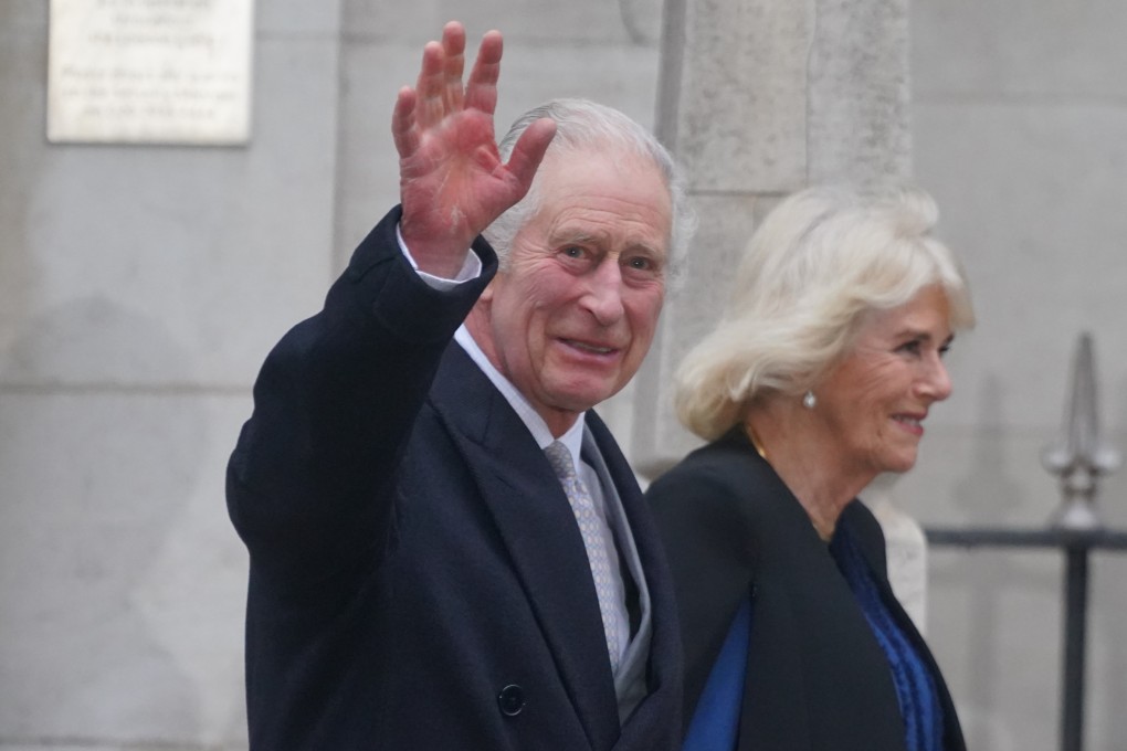 King Charles waves as he and Queen Camilla leave The London Clinic in January 2024. Photo: PA via dpa