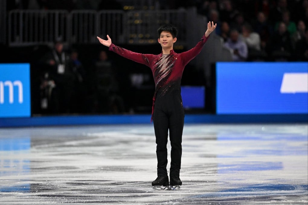 Chinese Taipei’s Yu-Hsiang Li reacts after competing in the men short program during the ISU World Figure Skating Championships at TD Garden. Photo: Reuters