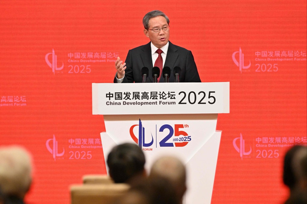 China’s Premier Li Qiang speaks during the opening ceremony of the China Development Forum at the Diaoyutai State Guesthouse in Beijing. Photo: AFP