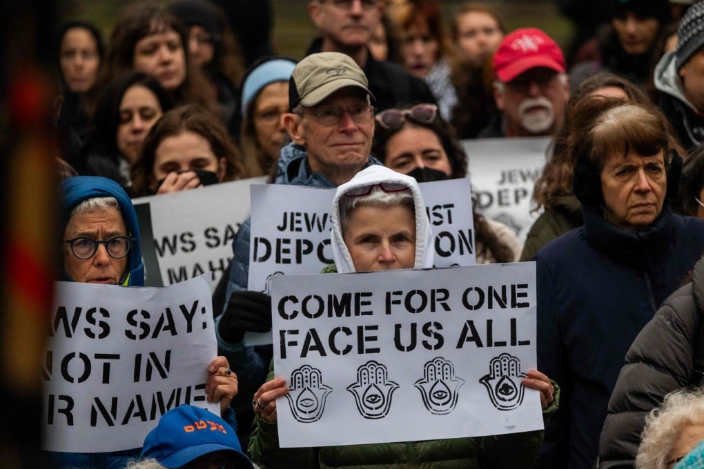 Activists hold a demonstration in New York on March 20 against the arrest of Mahmoud Khalil, a graduate student at Columbia University. Photo: AFP