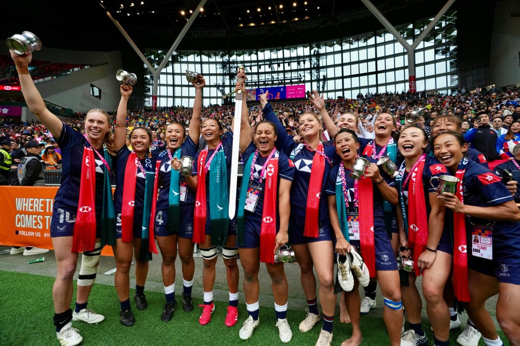 Hong Kong parade their spoils after beating Kazakhstan to win the Melrose Claymores competition. Photo: Sam Tsang