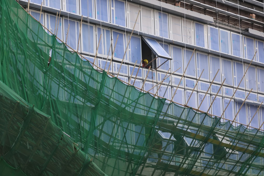 Collapsed bamboo scaffolding at the  construction site of a new hospital on Shing Cheong Road in Kai Tak. Photo: Edmond So