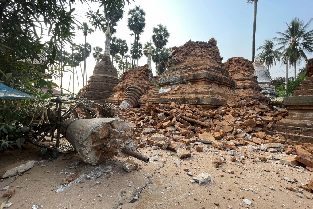 A view of a damaged pagoda following an earthquake in Naypyidaw, Myanmar on March 29, 2025. Photo: EPA-EFE