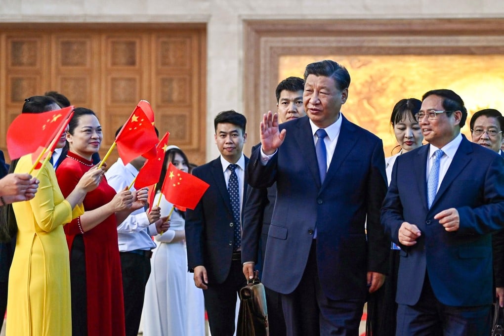 Chinese President Xi Jinping during his last Southeast Asian visit in December 2023, pictured being welcomed to Vietnam. Photo: AP