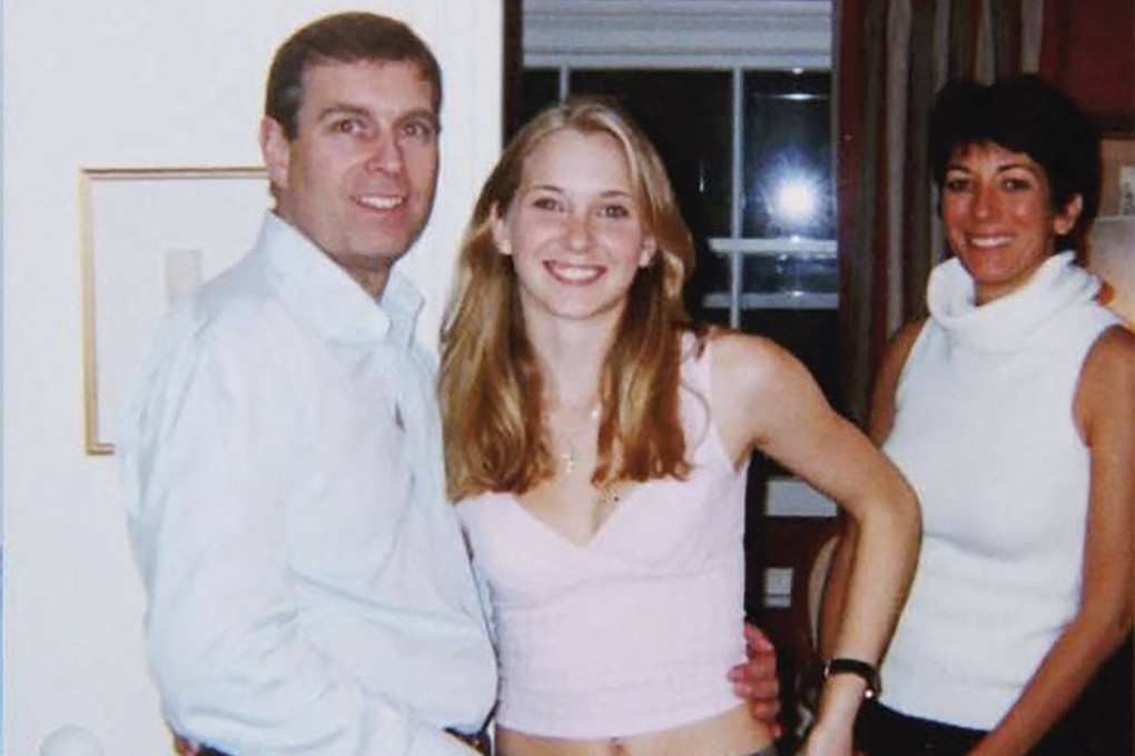 From left, Britain’s Prince Andrew, Virginia Giuffre and Ghislaine Maxwell pose for a photo said to have been taken in London in 2001. On Monday, Giuffre said she had been in a car crash in Australia. Photo: US District Court - Southern District of New York / AFP