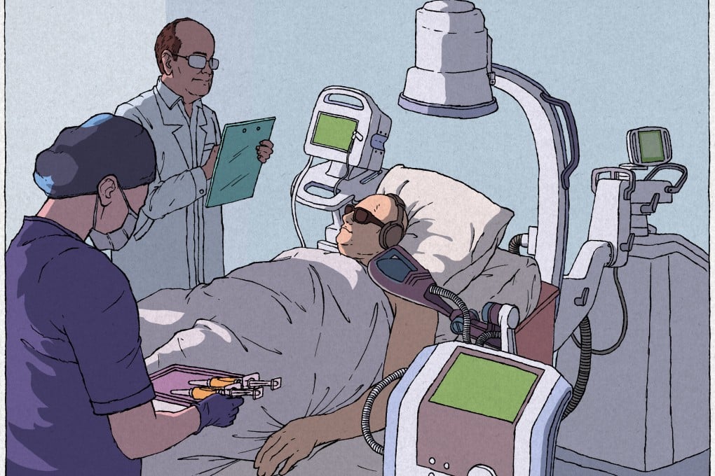 When Tim Noonan’s shoulder tore in 2014, stem cell therapy eased his extreme pain – 10 years later, he returns for more of the novel therapy. Illustration: Isidore Vic Carloman