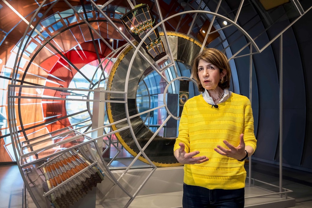 CERN Director General Fabiola Gianotti discusses the Future Particle Collider (FCC) in Meyrin, near Geneva, Switzerland on Monday. Photo: AFP