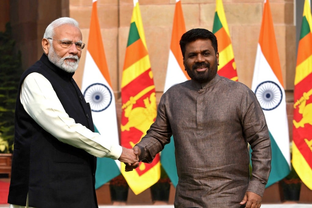 Sri Lanka’s President Anura Kumara Dissanayake (right) and India’s Prime Minister Narendra Modi pose for photos ahead of their meeting in New Delhi in December. Photo: Reuters