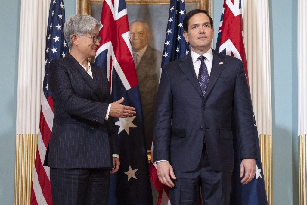 Australia’s Foreign Minister Penny Wong (left) waits to shake hands with US Secretary of State Marco Rubio at the State Department in Washington in January. Photo: AP