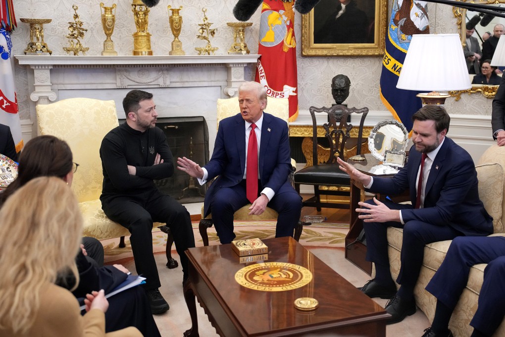 US President Donald Trump and Vice-President J.D. Vance meet Ukrainian President Volodymyr Zelensky in the Oval Office at the White House on February 28. Photo: TNS