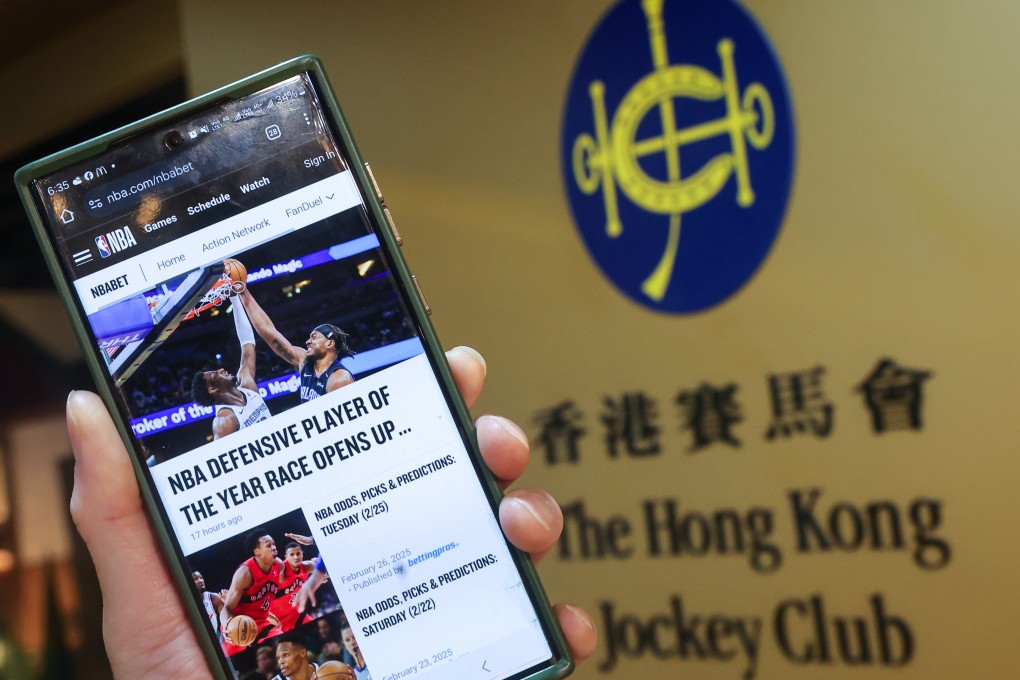 The NBA’s betting page displayed on a phone at a Hong Kong Jockey Club betting branch in Kwun Tong. The club earlier said it hoped basketball betting would be legalised in the city by September. Photo: Edmond So