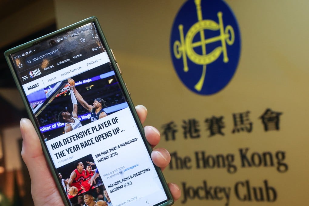 The NBA’s betting page displayed on a phone at a Hong Kong Jockey Club betting branch in Kwun Tong. The club earlier said it hoped basketball betting would be legalised in the city by September. Photo: Edmond So