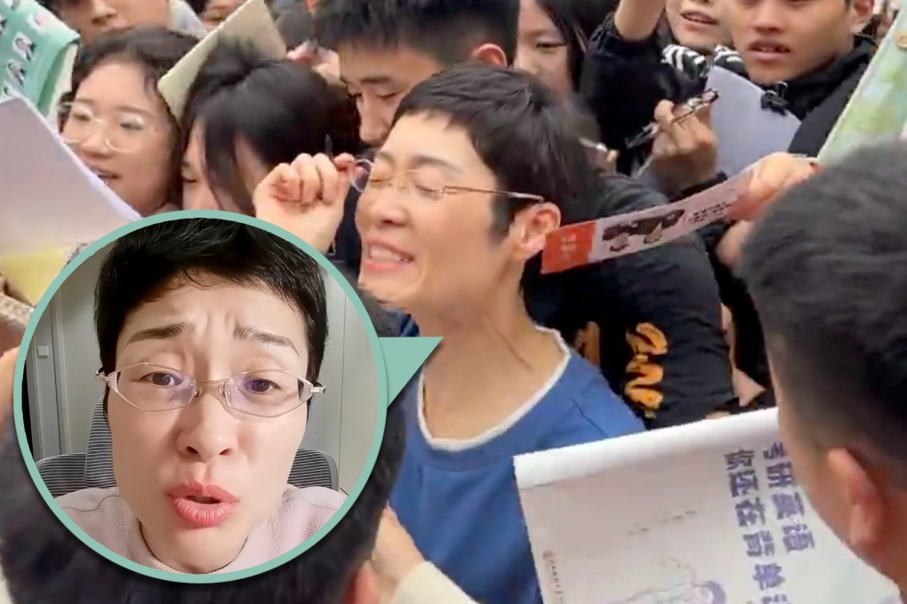 Liu Xiaoyan is regarded as a highly influential English teacher on social media, particularly known for her tough-love teaching style to prepare students for China’s competitive postgraduate entrance exam. Photo: SCMP composite/Douyin/RedNote