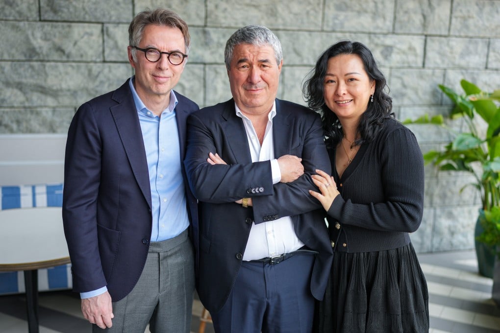 (From left) Elior Group chief legal officer Thierry Thonnier, chairman and CEO Daniel Derichebourg and Elior Asia chief executive officer Janet Cheung during their recent interview with the Post. Photo: Eugene Lee