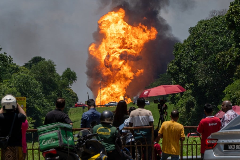 The site of a gas pipeline fire in Puchong, Selangor, Malaysia on Tuesday. More than 100 people were injured in the blaze. Photo: Xinhua