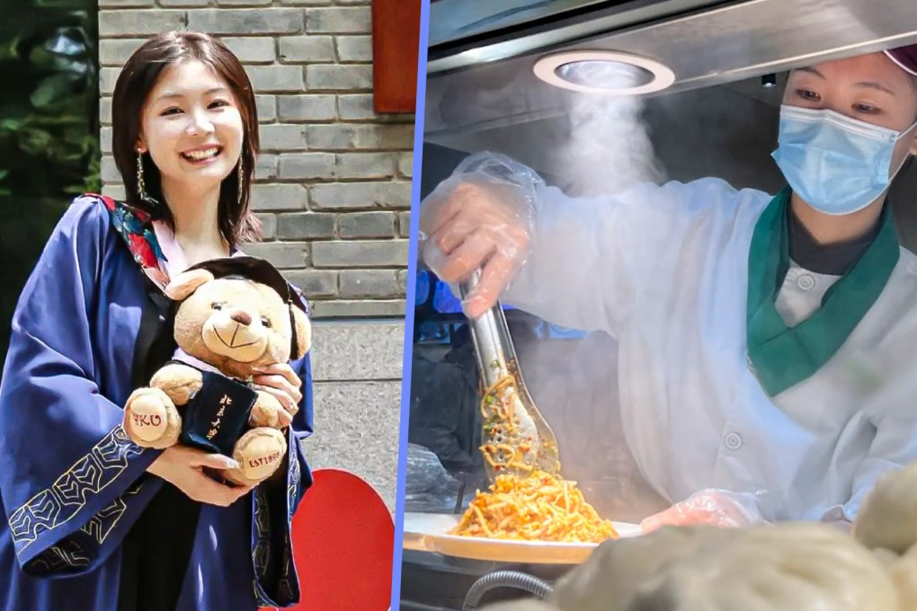 A woman with a master’s degree in journalism from the esteemed Peking University has ignited significant discussions on social media about the career choices of young people today. Photo: SCMP composite/Douyin
