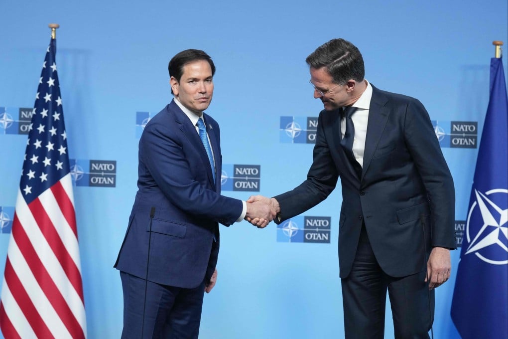 NATO Secretary General Mark Rutte (right) and US Secretary of State Marco Rubio at a meeting of Nato’s ministers of foreign affairs, at Nato’s headquarters in Brussels on Thursday. Photo: AFP