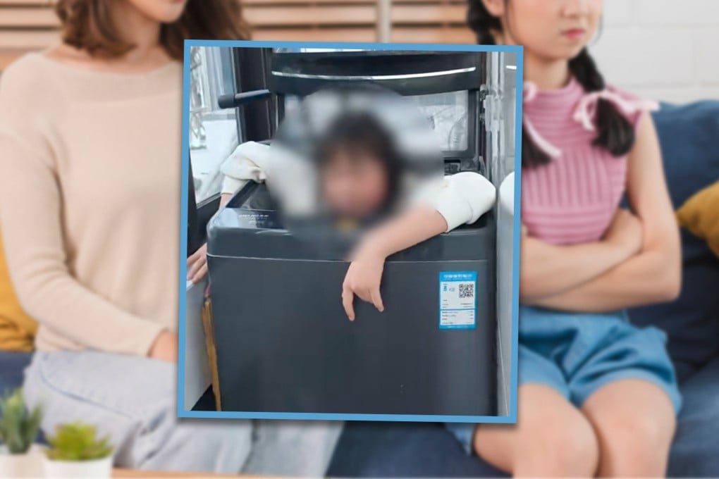 A girl in China had to be rescued by firefighters after she crawled into a washing machine to “cool off” after a family dispute and got stuck. Photo: SCMP composite/Shutterstock/Douyin