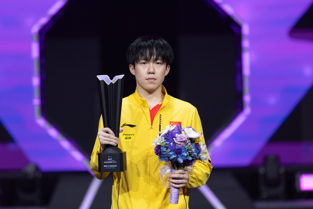 Wang Chuqin poses at the award ceremony of WTT Champions Chongqing last month. Photo: Xinhua
