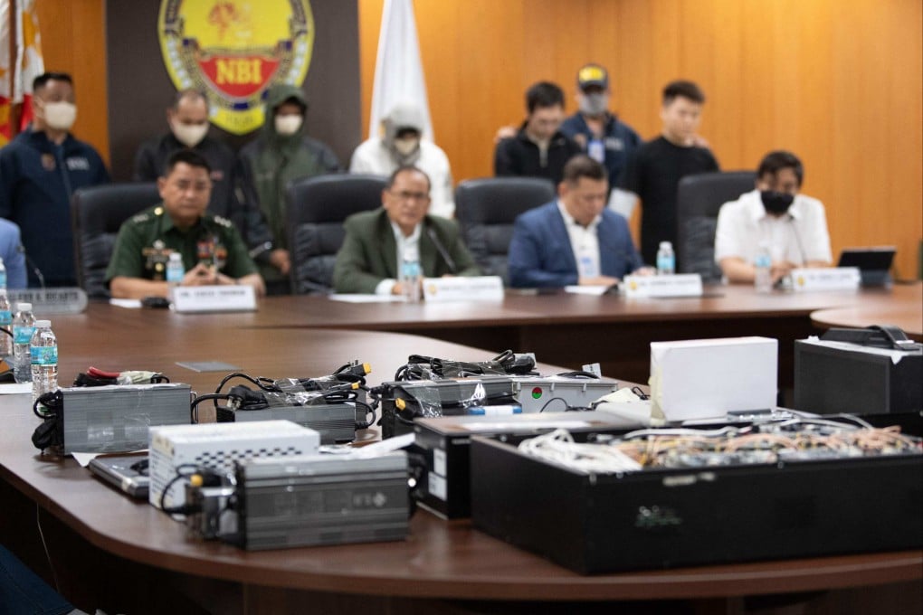 Seized equipment on display as Chinese nationals and their alleged Philippine accomplices arrested for alleged espionage are presented at a press conference in Manila in February. Photo: AFP