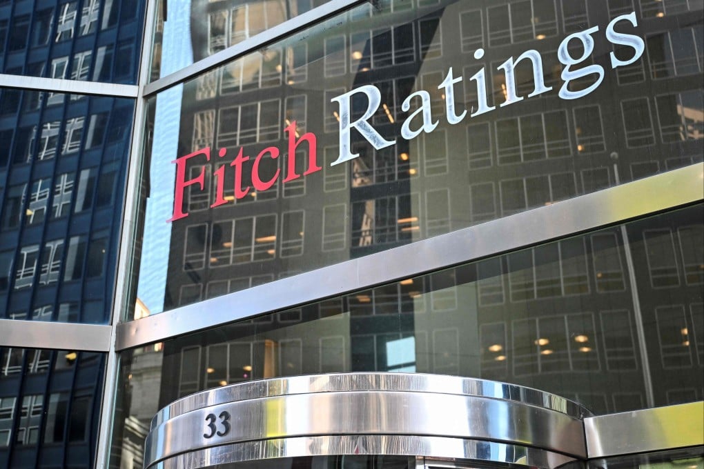 The Fitch Ratings Inc. logo is seen at its headquarters in New York’s financial district on March 18. Photo: AFP