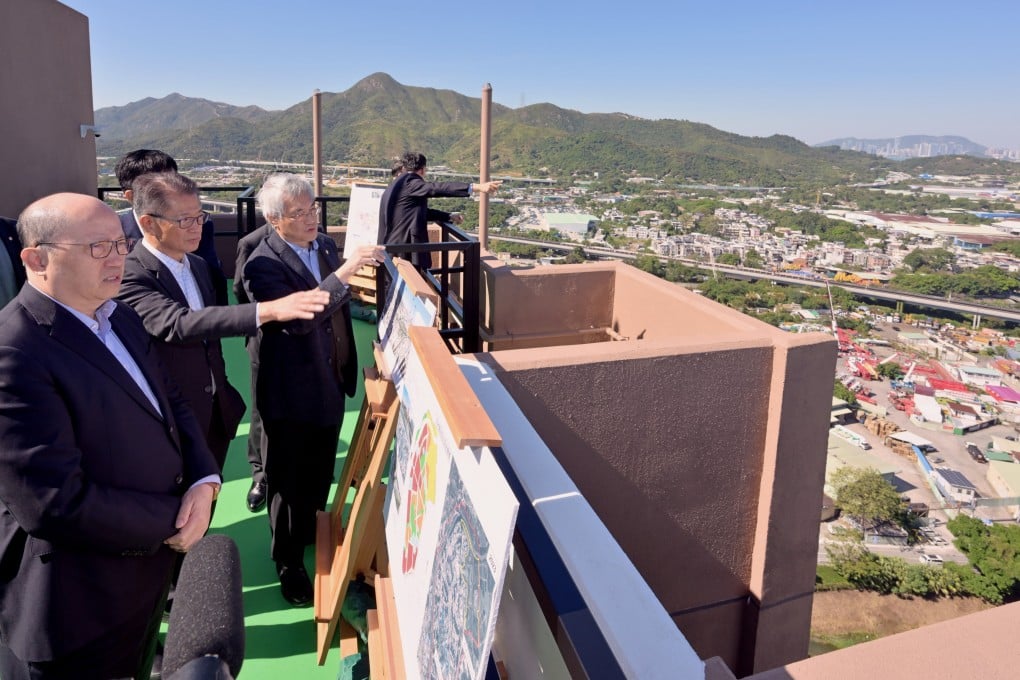 Financial Secretary Paul Chan Mo-po leading a delegation of enterprise representatives to visit the site for the Northern Metropolis on November 29. Photo: Handout from Hong Kong’s Information Services Department