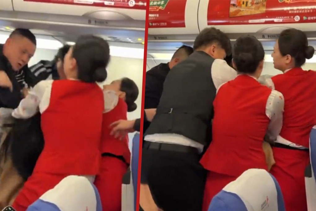 A Chinese flight attendant was bitten on the arm after she intervened to try to stop a physical fight between two women passengers. Photo: SCMP composite/Douyin