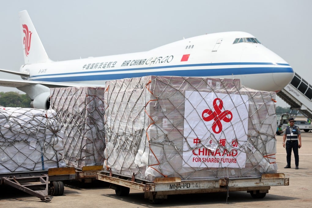 The Chinese government’s second batch of emergency supplies arrives at Yangon International Airport on Thursday. Photo: Xinhua