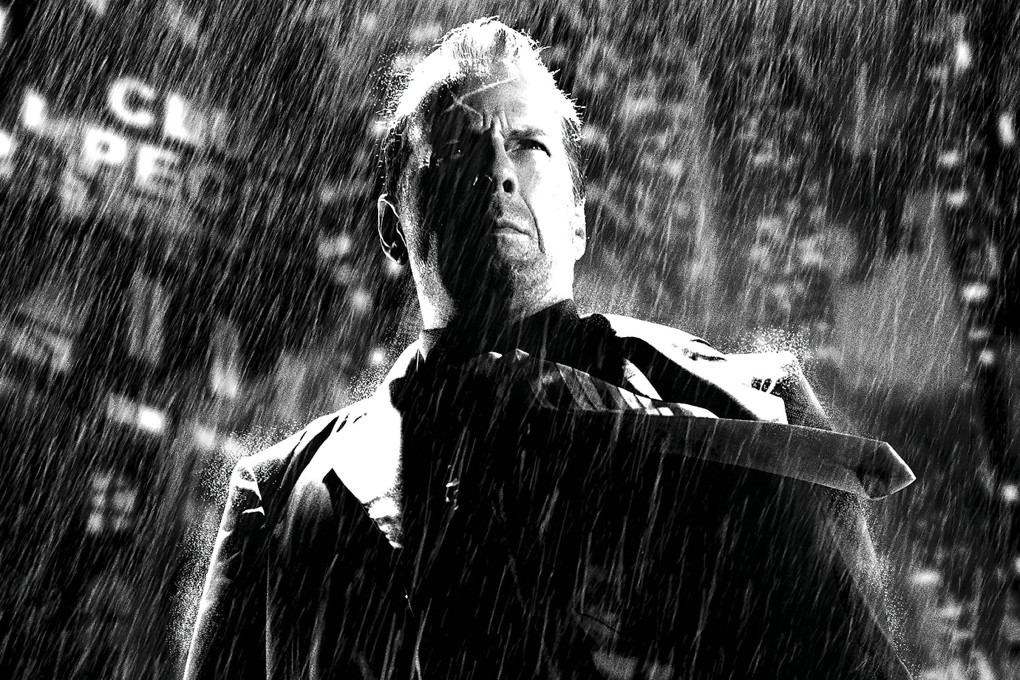 Bruce Willis in a still from Sin City. Directed by Robert Rodriguez and Frank Miller, it was one of a clutch of movies shot completely on a “digital backlot”.