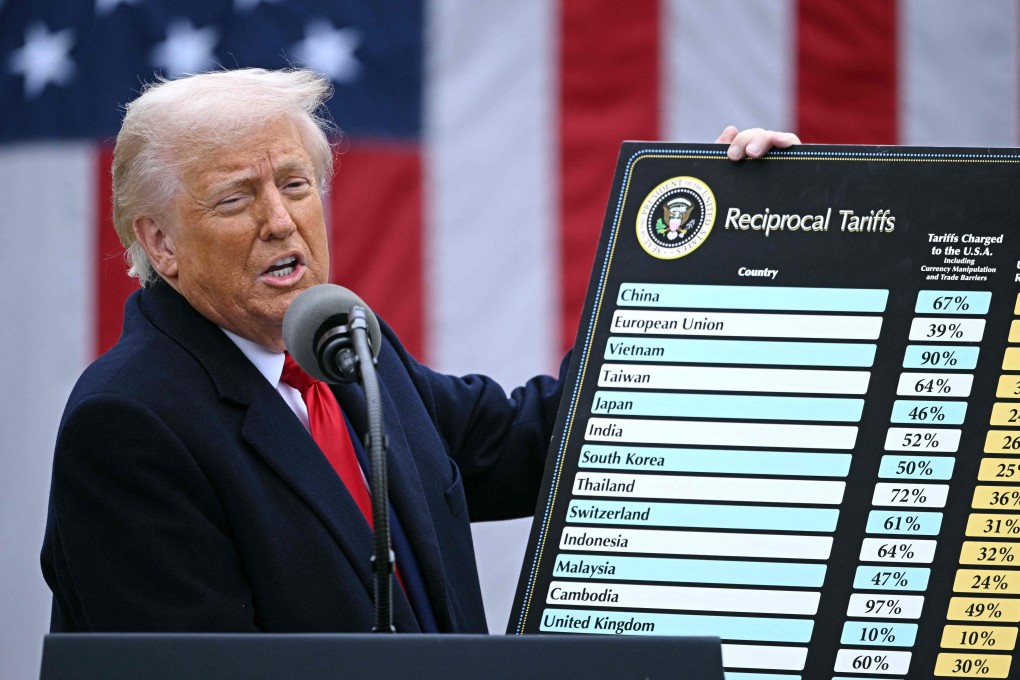 President Donald Trump holds a chart showing the reciprocal tariffs to be imposed on US’ trade partners at the White House on Wednesday. Photo: AFP