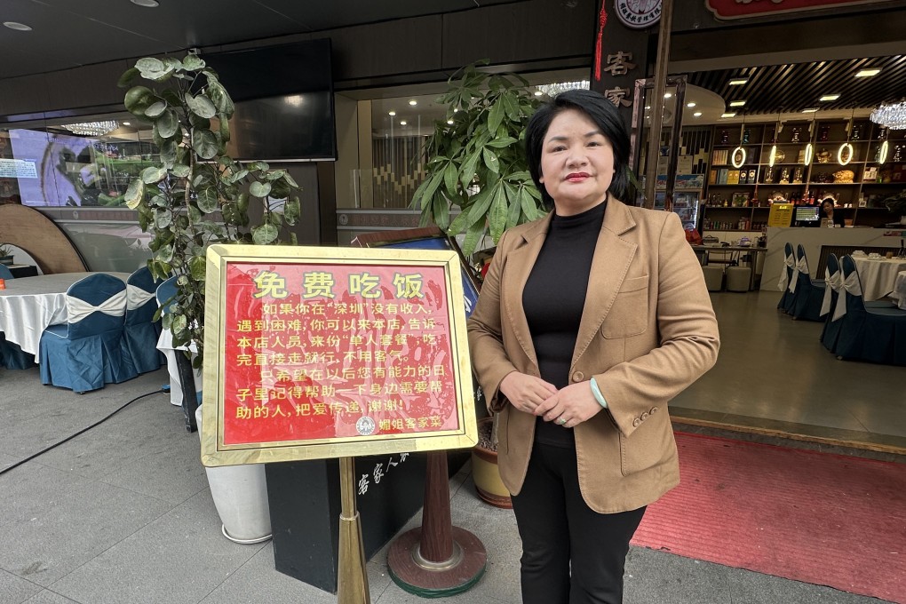 Wang Yingmei is offering free food at her restaurant in Shenzhen. Photo: Phoebe Zhang