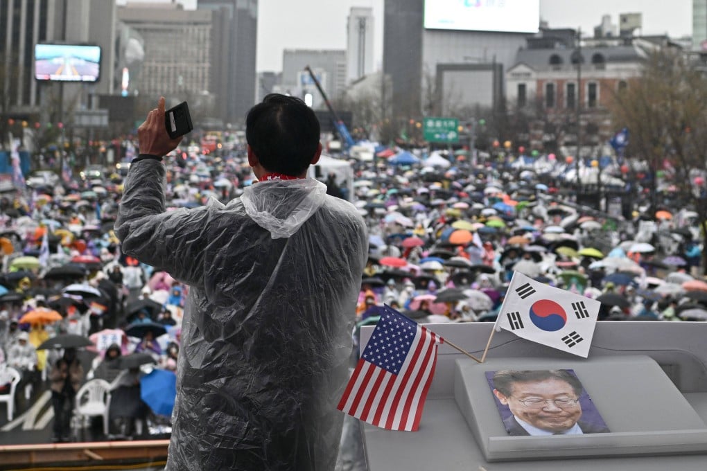 Supporters of impeached South Korean president Yoon Suk Yeol attend a rally on a street in Seoul on Saturday. Photo: AFP