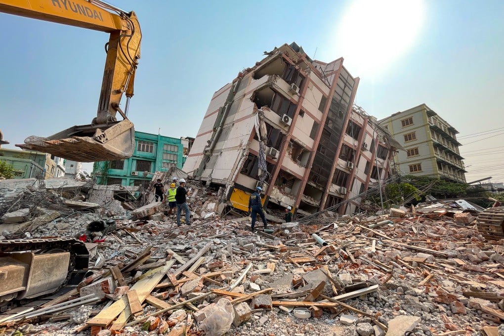 Rescuers carry out work in Mandalay, Myanmar, on Monday after a devastating earthquake hit the country’s central region last week. Photo: Xinhua