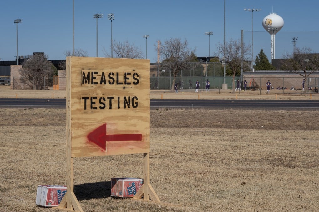 Signs point the way to a measles testing centre in the car park of a hospital in Seminole, Texas. Photo: TNS
