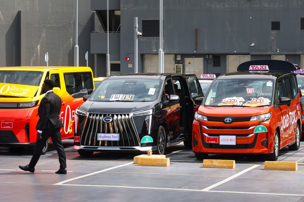 Vehicles are parked at the Transport Department Vehicle Examination Complex at Tsing Yi as part of a Taxi Fleet Launching Ceremony on March 3.  Photo:  Dickson Lee