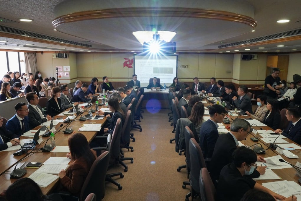 Councillors attend the first Yau Tsim Mong district council meeting after the election in 2023. Photo: Eugene Lee