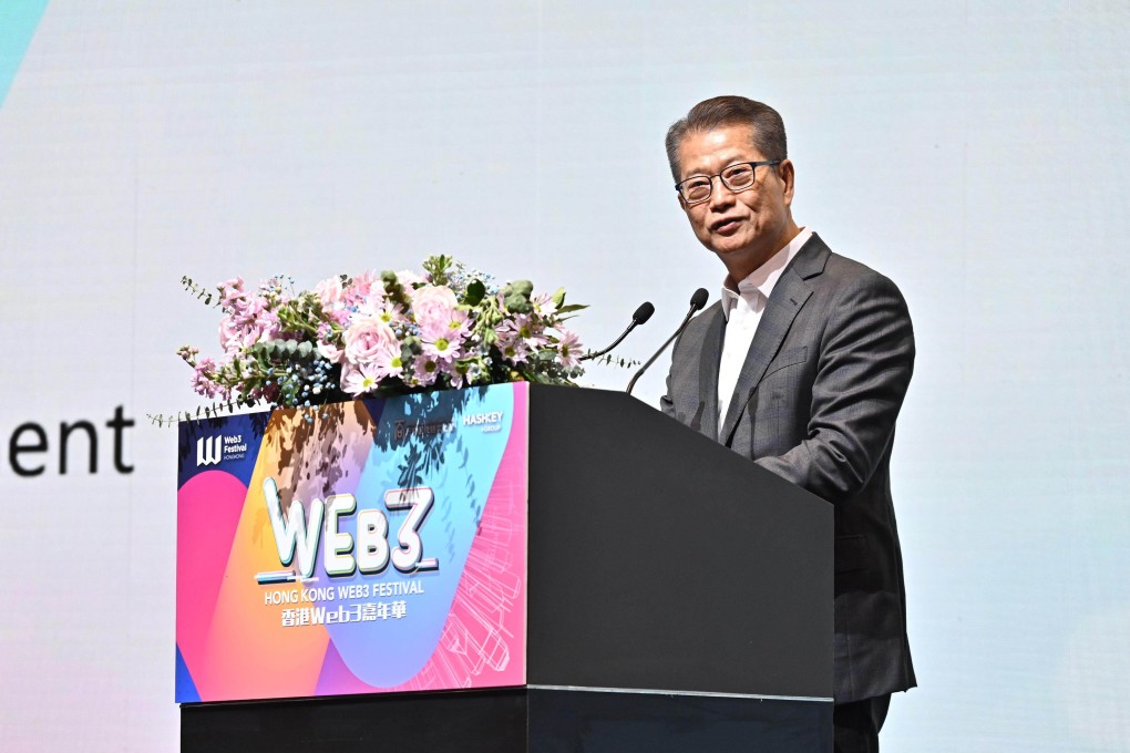 Financial Secretary Paul Chan speaks at the Hong Kong Web3 Festival on April 7, touting the city’s commitment to the blockchain industry amid recent turmoil. Photo: Handout