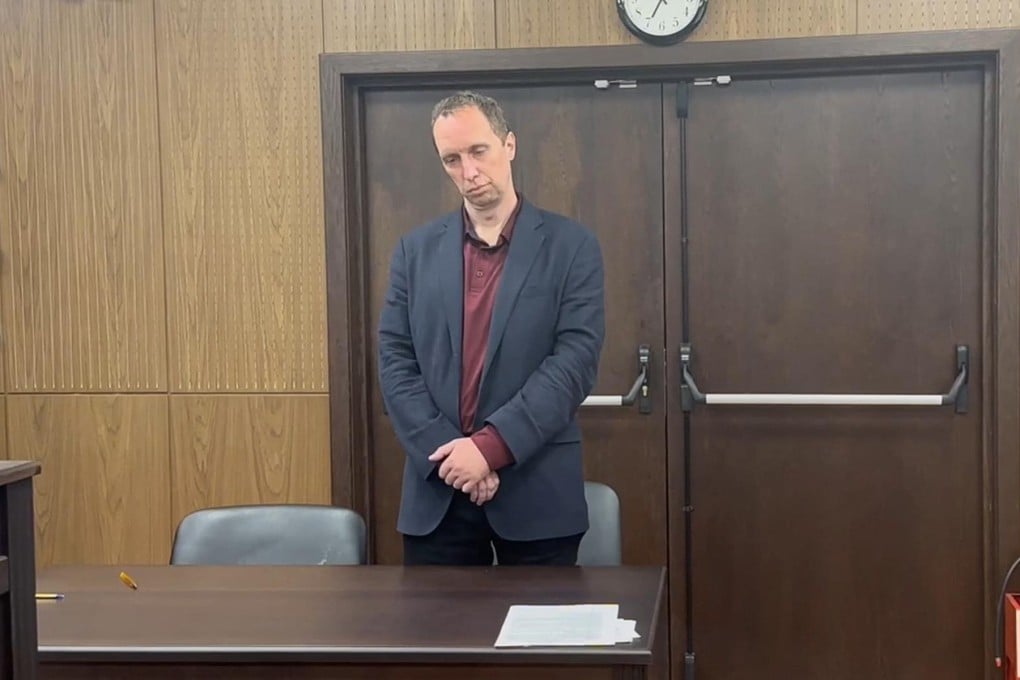 US citizen Joseph Tater in court as he was sentenced to 15 days in prison for petty hooliganism in August, in this screen grab of television footage released by Moscow City Court on August 14. Photo: Moscow City Court Press Service/AFP