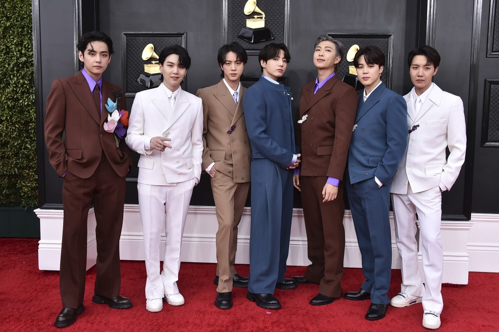 Korean boy band BTS at the 64th Annual Grammy Awards on April 3, 2022, in Las Vegas. Photo: AP