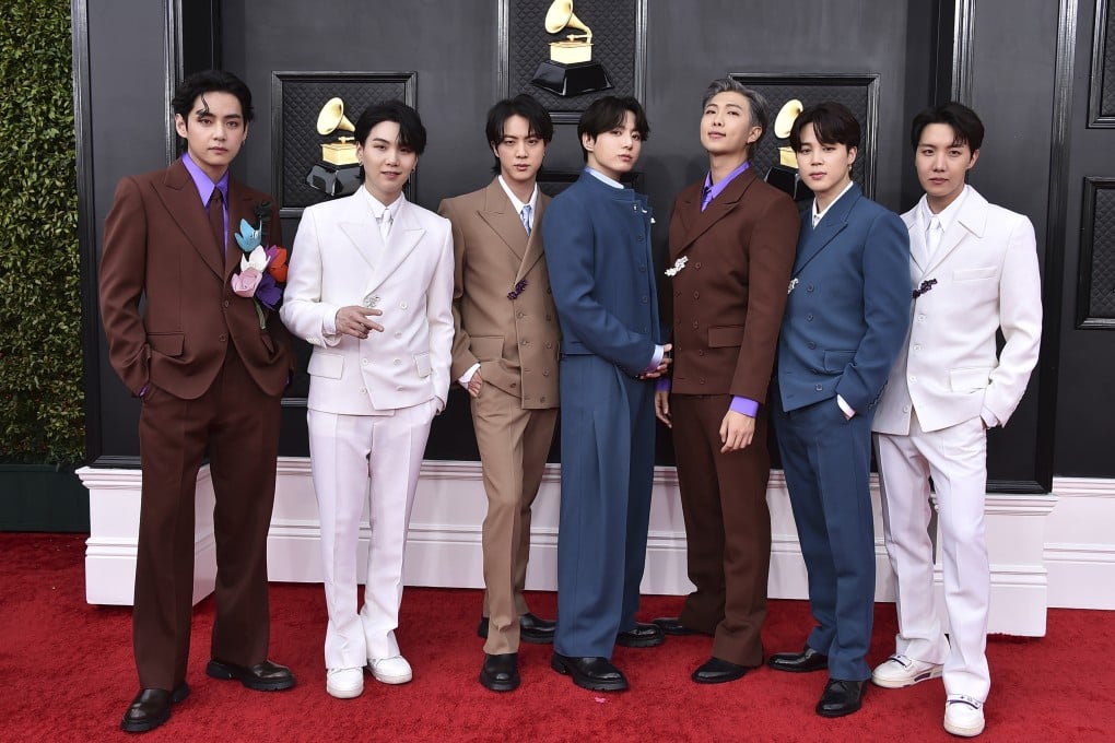 Korean boy band BTS at the 64th Annual Grammy Awards on April 3, 2022, in Las Vegas. Photo: AP