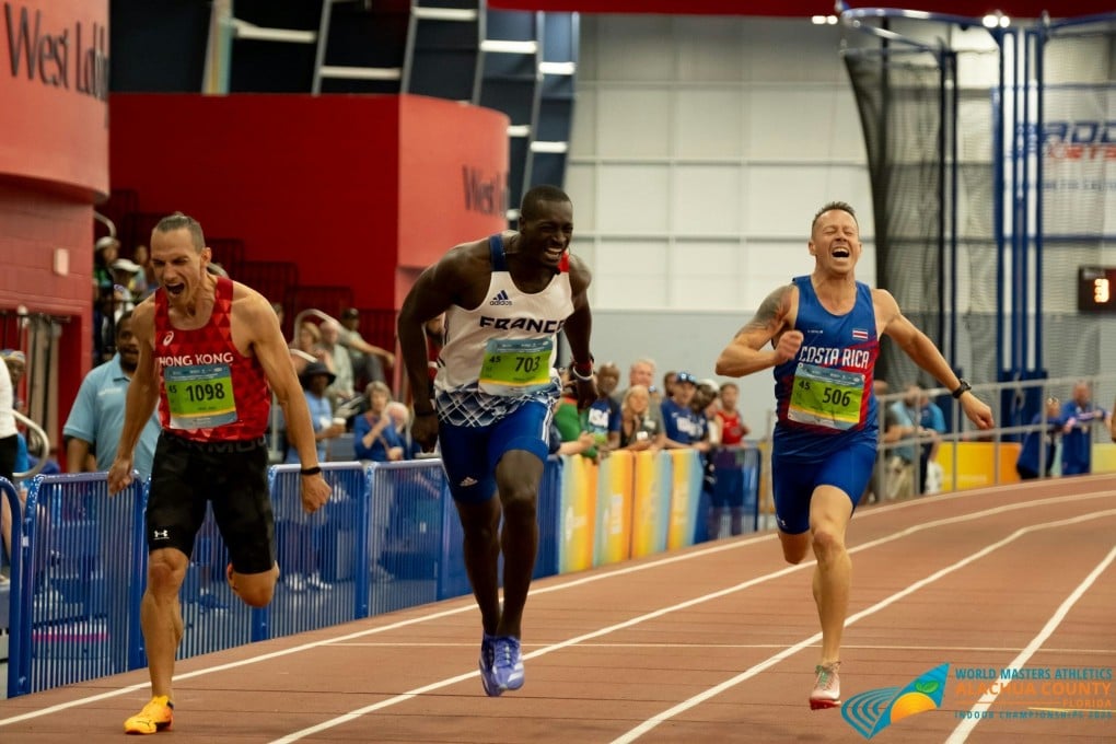 Hong Kong’s Aldo Kriel (left) won bronze in the 200m for men aged 45-49 at the World Masters Athletics Indoor Championships in Florida last month. Photo: Handout