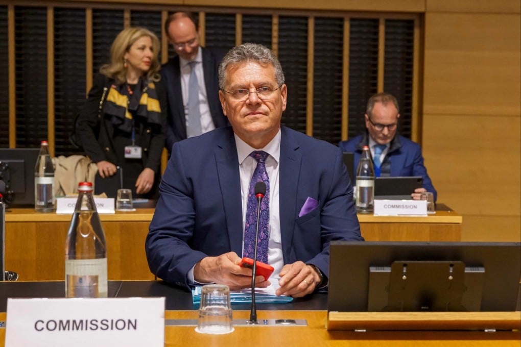 EU Commissioner for Trade and Economic Security, Interinstitutional relations and Transparency, Maros Sefcovic attends a Foreign Affairs council in Trade format at the EU Council building in Luxembourg on Monday. Photo: AFP