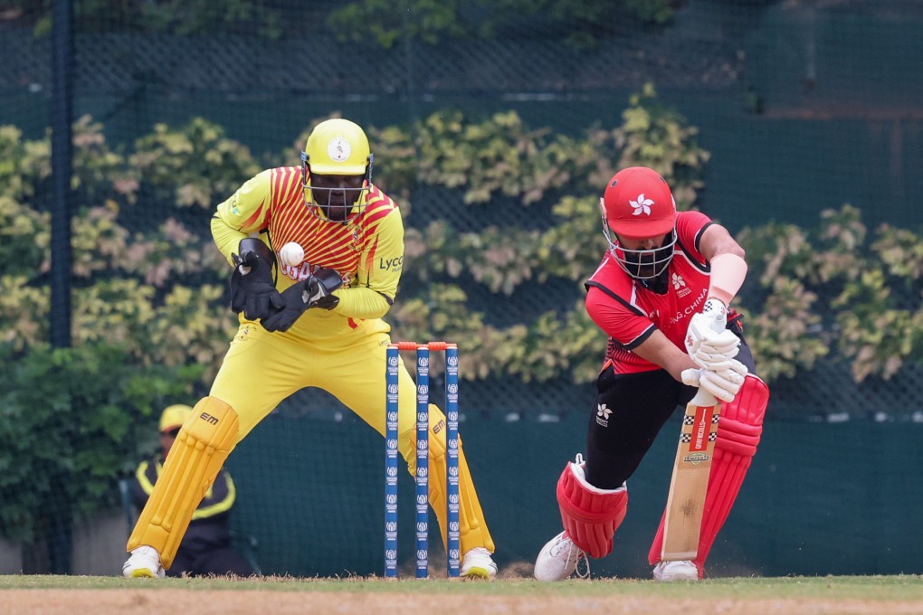 A delivery beats the bat of Hong Kong’s Nizakat Khan during the Challenge League B match against Uganda in February. Photo: Dickson Lee
