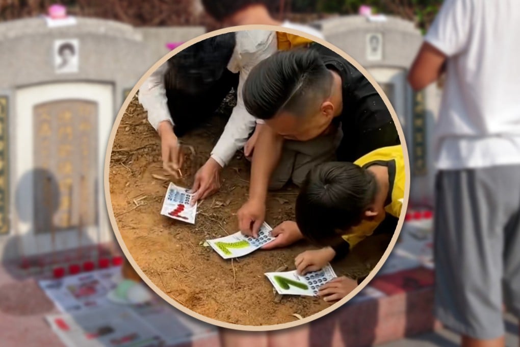 A man in China who scratched lottery tickets at his ancestors’ tomb and scooped a rare win has given thanks to his ancestors as a result. Photo: SCMP composite/Shutterstock/Douyin